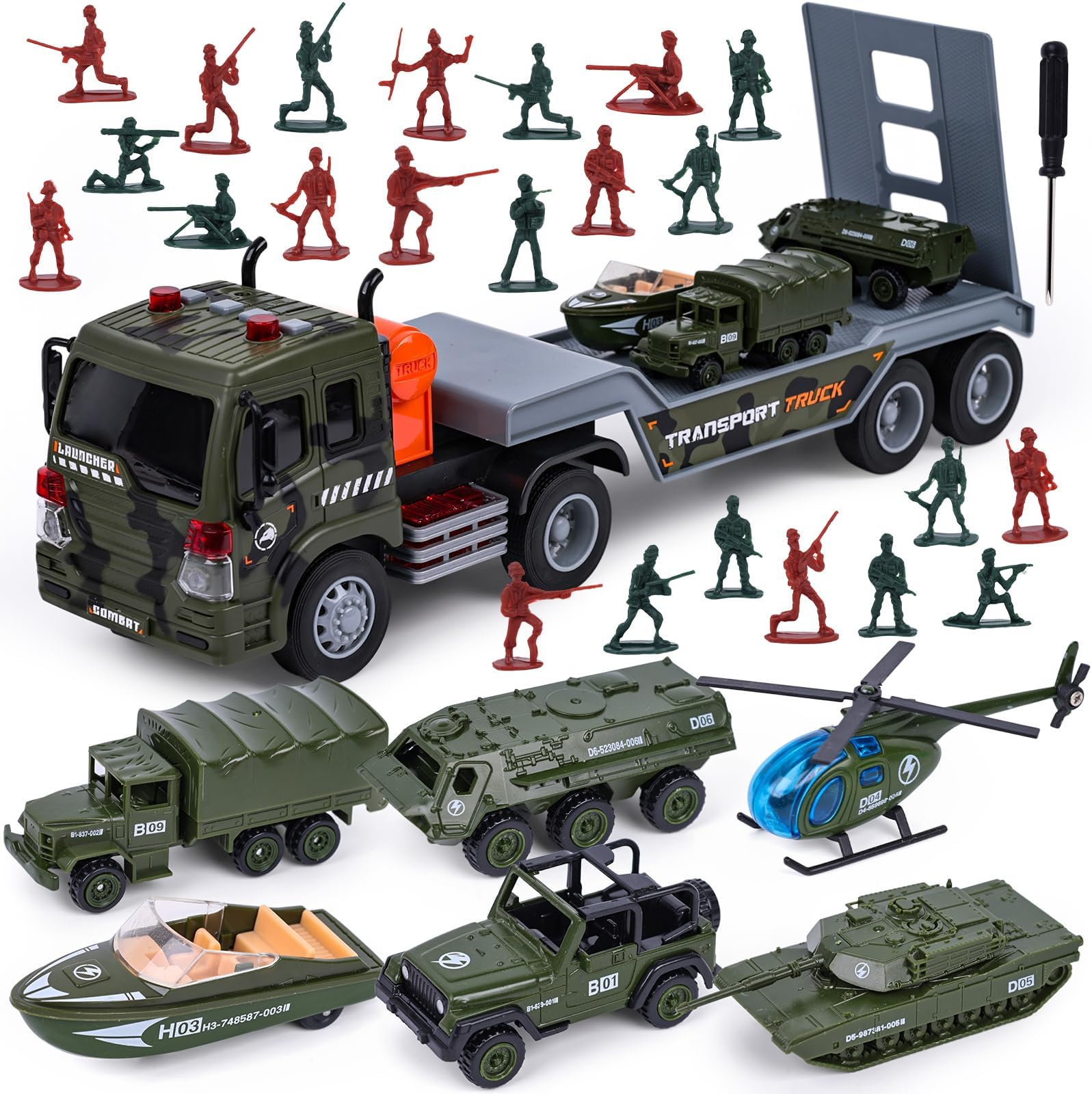 LovesTown 38PCS Military Big Truck Toys, Army Men Tanks Set with Soldier Men, Military Truck Toy Set Military Big Truck with Lights and Sounds Toddler Kids Boys Ages 3+
