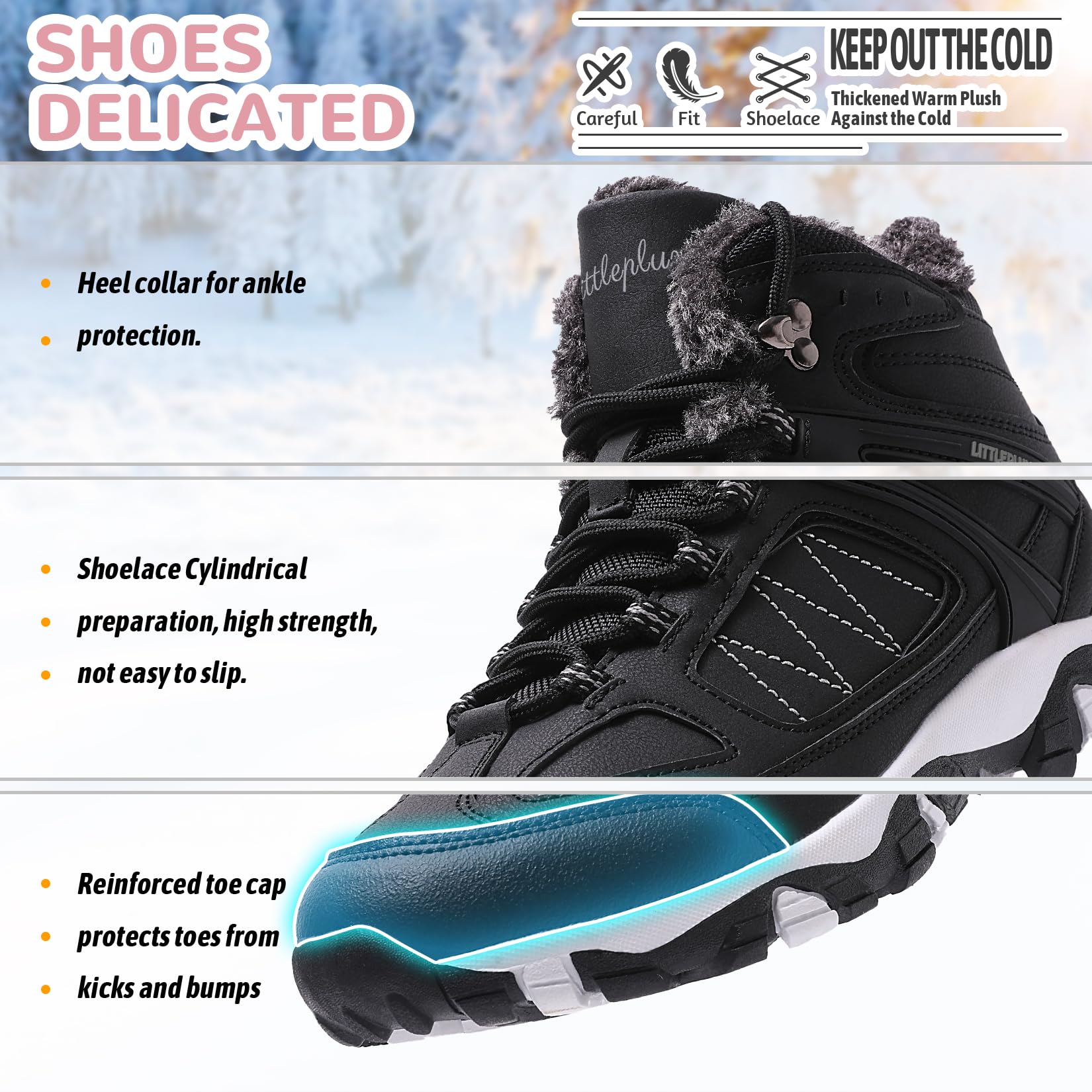ASHION Bottes Femme Chaussures Coton Bottines Hiver trekking Bottes de Neige,