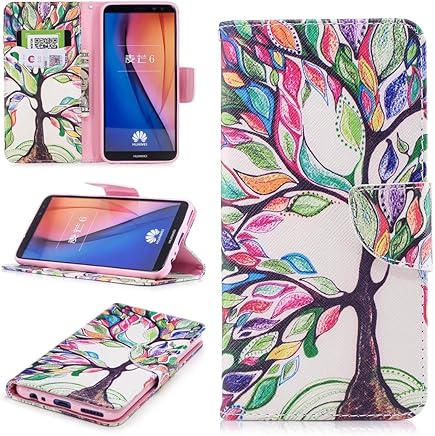 Huawei Mate 10?Lite m?vil, cowx funda de piel sint?tica para Huawei Mate 10?Lite Funda Flip Case de ?rbol multicolor Huawei Mate 10?Lite m?vil, cowx funda de piel sint?tica para Huawei Mate 10?Lite Funda Flip Case de ?rbol multicolor