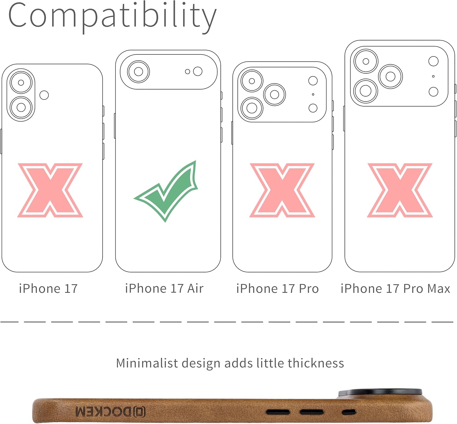 Dockem Faux Leather Case for iPhone 17 Air Compatible with MagSafe, with Capacitive Camera Control Button (MSVL, Light Brown) - Image 2