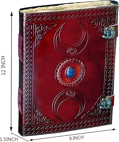 Miniatura 30 de cuero Diario de cuero vintage con relieve de lapiz azul de 3 lunas para hombres y mujeres, 128 páginas, papel vintage antiguo hecho a mano, diario