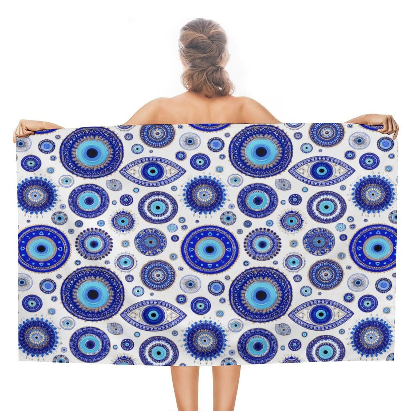 CGSBNGHA Blue Greek Evil Eyes Beach Towels Soft Bathroom Bath Pool Swim Towels for Women Men