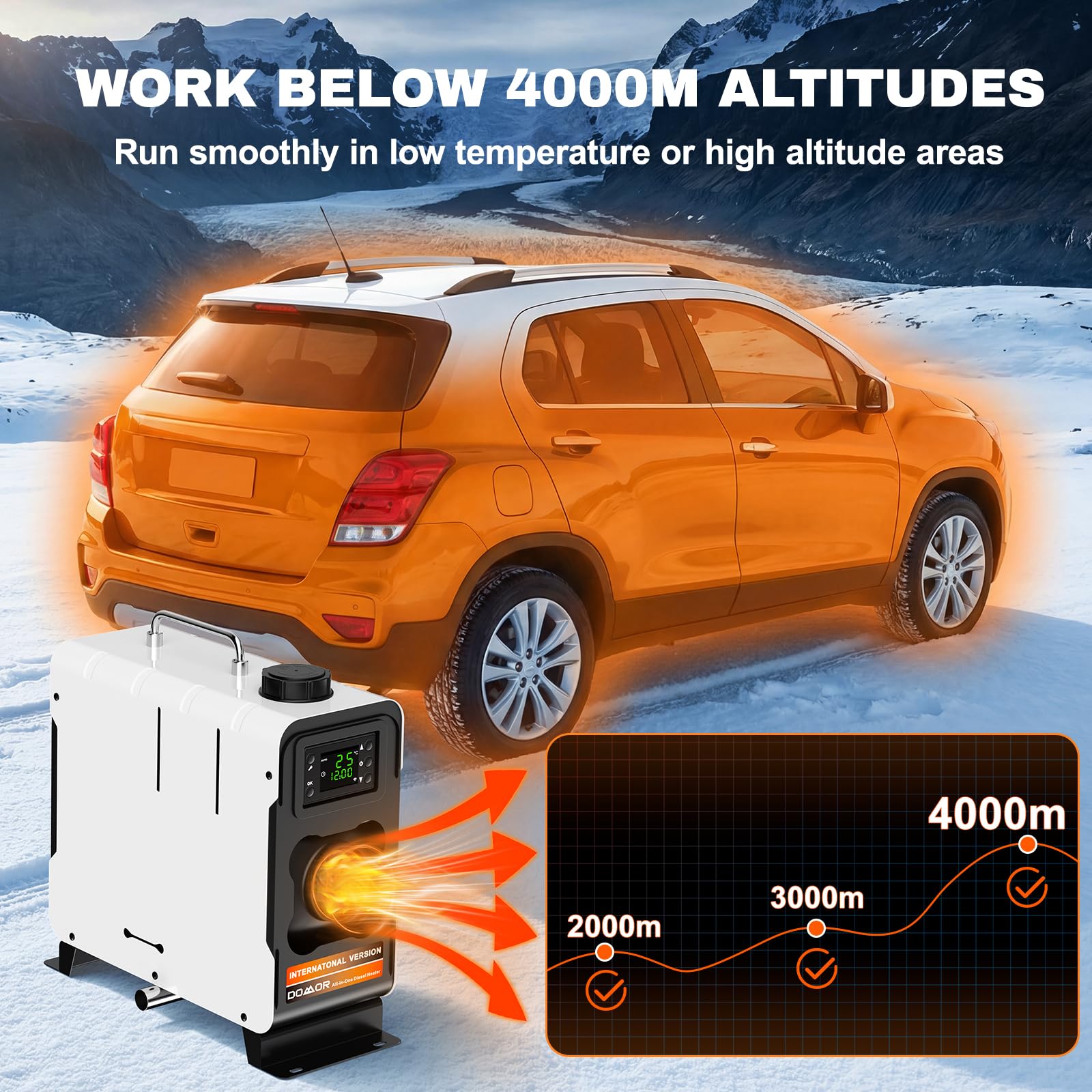 Chauffage Diesel Tout-en-Un Portable 12 V 5-8 KW 0,16-0,52 L/h Réchauffeur d'air Diesel 8-36 ℃ Réglable 15-20 m² Contrôle Intelligente LCD Télécommande Réservoir pour Bateau Auto Intérieur