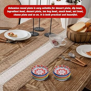 6 Pcs Porcelain Tapas Dishes, Small Spice Bowls,9.7cm Small Ceramic Dipping Bowl, Snack Bowls for Sushi, Sauce, Bohemian Style, Microwave & Dishwasher Safe