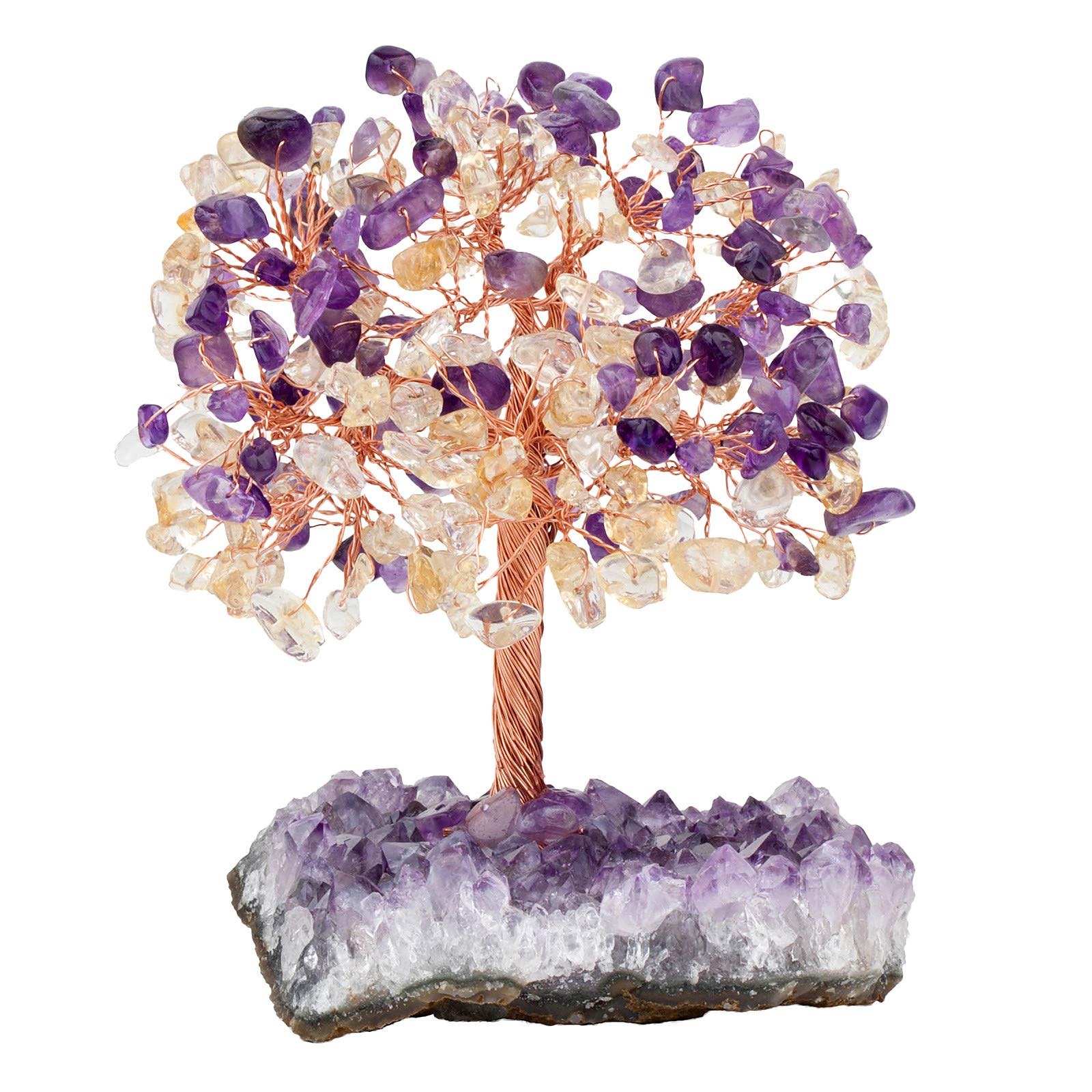 Mookaitedecor Árbol de cristal de amatista y citrino con base de racimo, bonsái, árbol de dinero para riqueza, suerte, Feng Shui, adorno de decoración de habitación morado para curación de chakras
