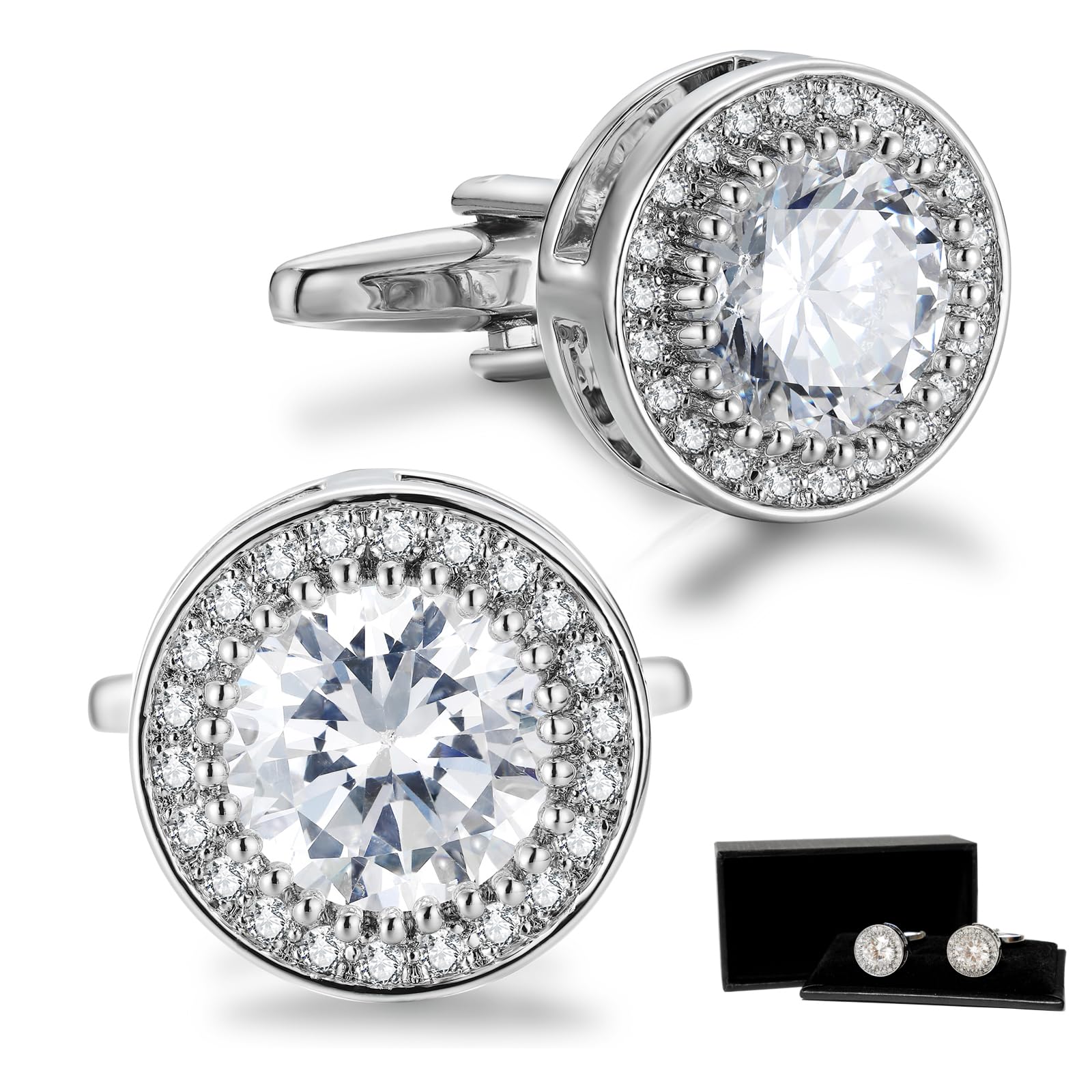 Crystal Cufflinks for Men CZ Cuff Links Sparkle Diamond Gold Ornate Cufflinks for Wedding Groom Best Man