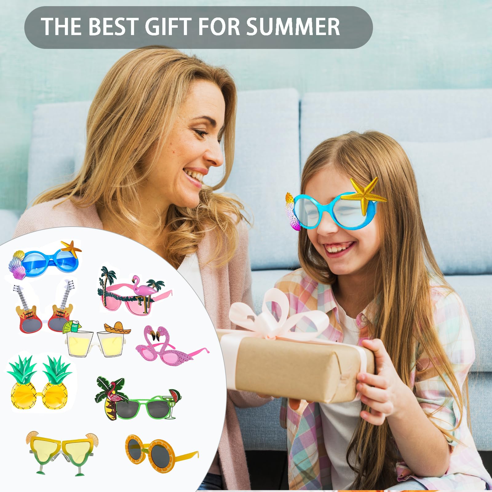 9 Paia Occhiali Festa Hawaiana Party Adulti,Occhiali Divertenti Sole Decorazioni Hawaii Feste,Gadget Festa Adulti Accessori Spiaggia,Feste Estive Occhiali Strani Sole Pool Party