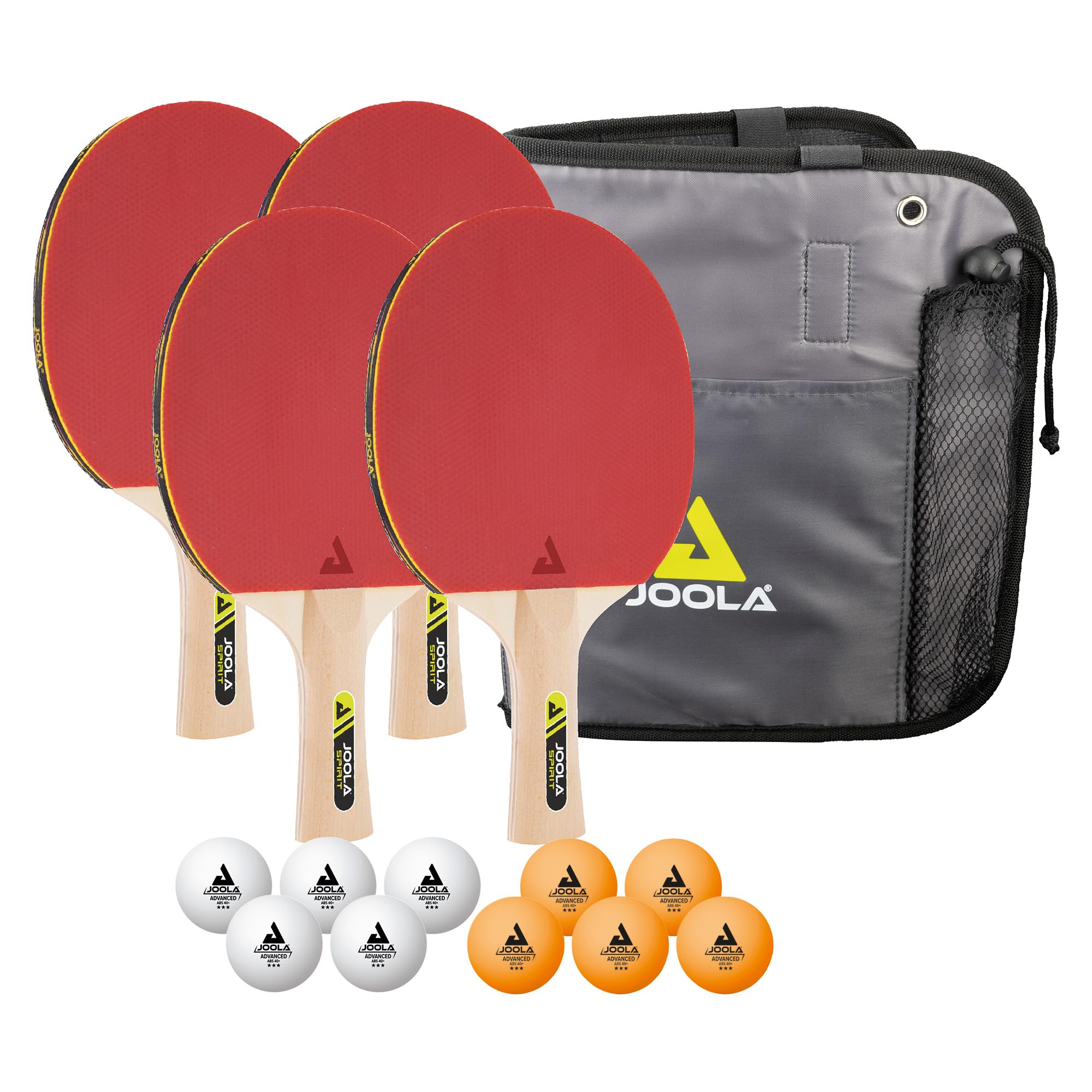 JOOLA Tischtennis-Set Family, Tischtennis-Set mit 4 Tischtennisschlägern, Tischtennisbällen und Tragetasche