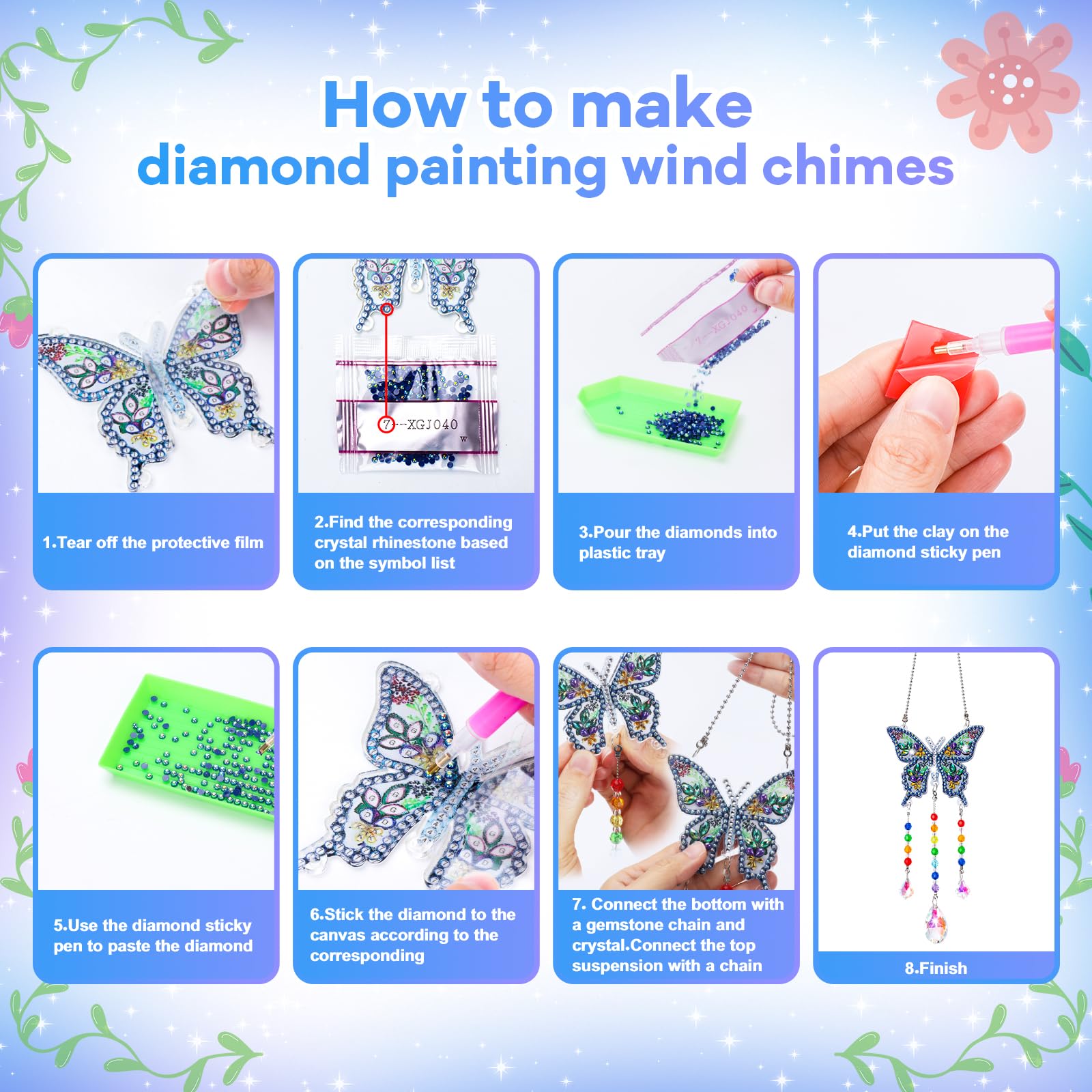 Kit artistico con diamanti per bambini dai 6 ai 12 anni: regali di compleanno per 7 8 9 10 anni ragazze adolescenti arti creative e mestieri per ragazze ragazzi fai da te campanelli a vento e