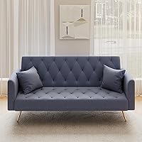 Vista 5 de Sofá cama moderno de terciopelo de 72 pulgadas, sofá cama plegable convertible con 3 respaldos ajustables, sofá biplaza reclinable copetudo