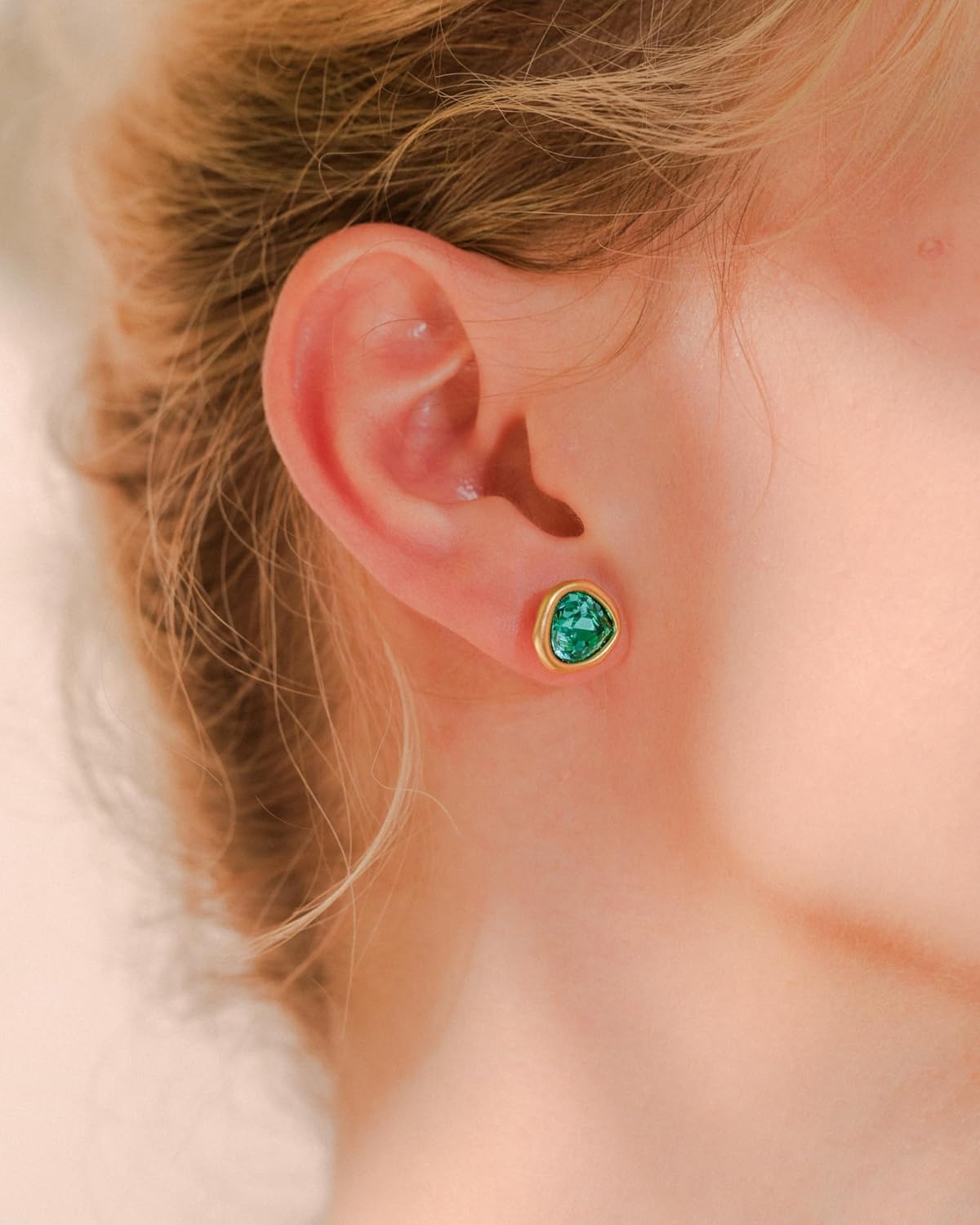 18k Gold Plated Austrian Crystal Stud Earrings, Sparkly Crystals Framed with Abstract Shapes, Hypoallergenic, Colorful and Unique Jewelry Gift for Women
