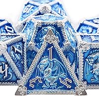 Vista 10 de AUSTOR Juego de dados de metal DND de 7 troqueles, juego de dados poliédricos de Calabozos y Dragones con caja D20 D12 D10 D% D8 D6 D4