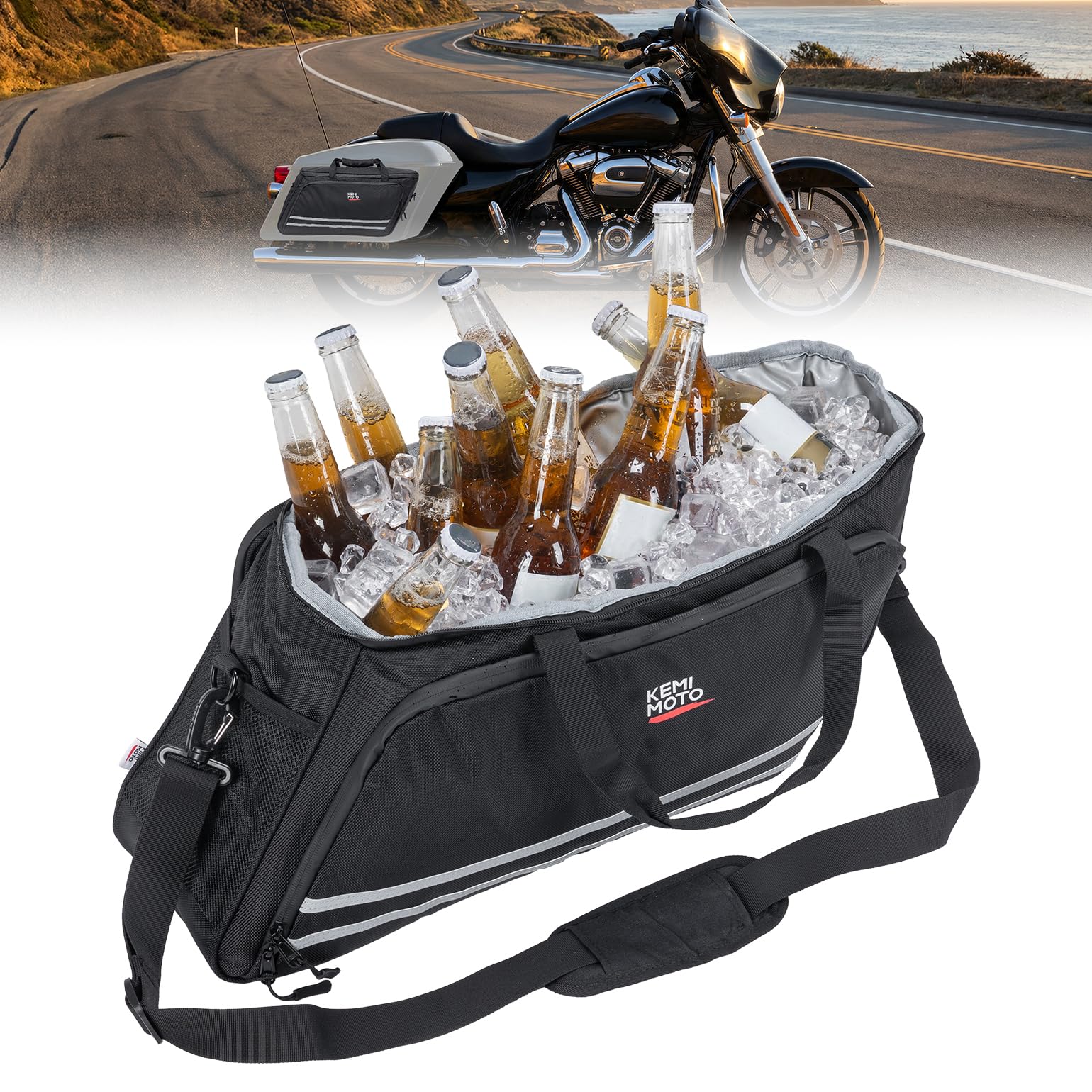 KEMIMOTO Upgraded Saddlebag Cooler Leakproof, Keeps Hot & Cold for 7.5 Hours Insulated Cooler Bag, 1680D Oxford & EVA for Touring Road Glide Street Glide Road King Tear-Resistant Camping Picnic Travel