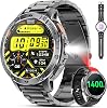 Reloj Inteligente Militar para Hombre, Pantalla HD de 1.7" con Dos Linternas/1400mAh/Más de 110 Modos Deportivos, Reloj de Seguimiento de Fitness Sumergible, Compatible con Android y iPhone (2 Correas) 1