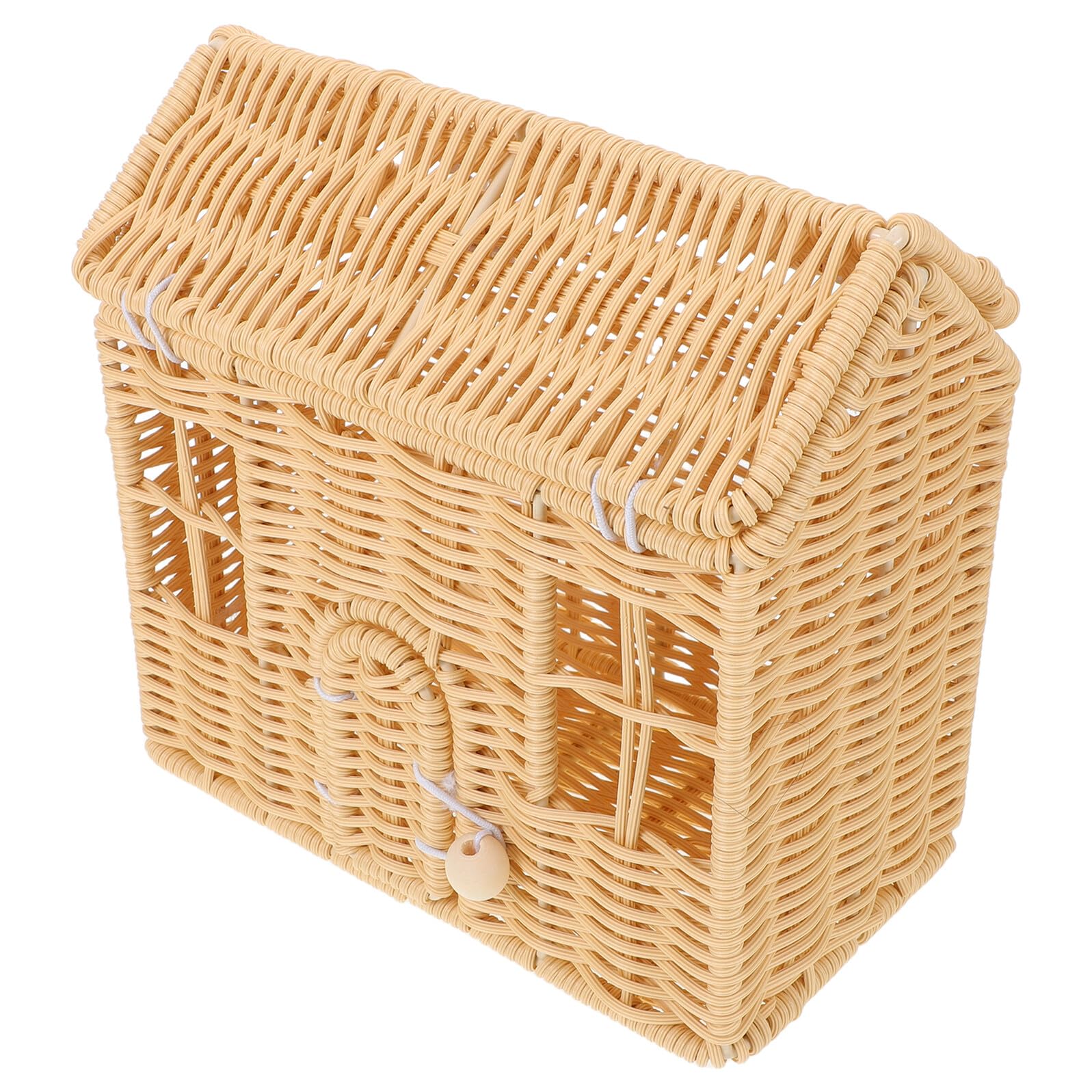 Healeved Cesta Navideña Tejida a Mano con Forma de Casita Color Beige Cesta para Dulces y Regalos con Asa para Fiestas y Almacenamiento Adecuado para Celebraciones Navideñas