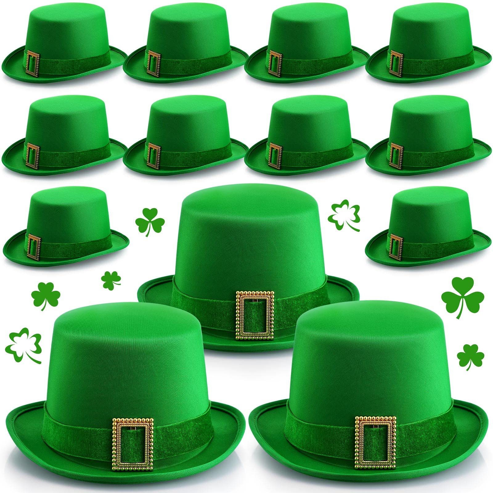 Kigeli 12 Pack St. Patrick's Day Leprechaun Top Hat Green Leprechaun Velvet Hat with Buckle for Halloween Leprechaun Costume Party Accessories St. Patrick's Day Irish Parade Decorations