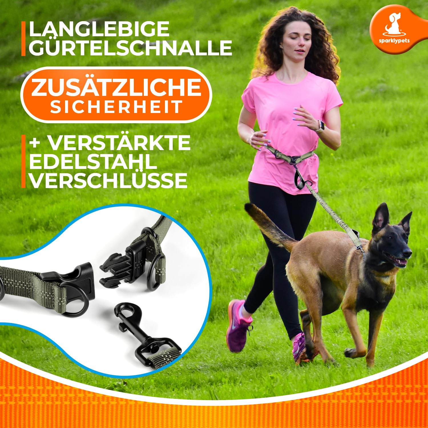 Joggingleine für Hunde zum Laufen, Joggen, Wandern | 2 in 1 Joggingleine und Normale Hundeleine für Große und Mittelgroße Hunde mit Doppelgriff | Bauchgurt Hundeleine