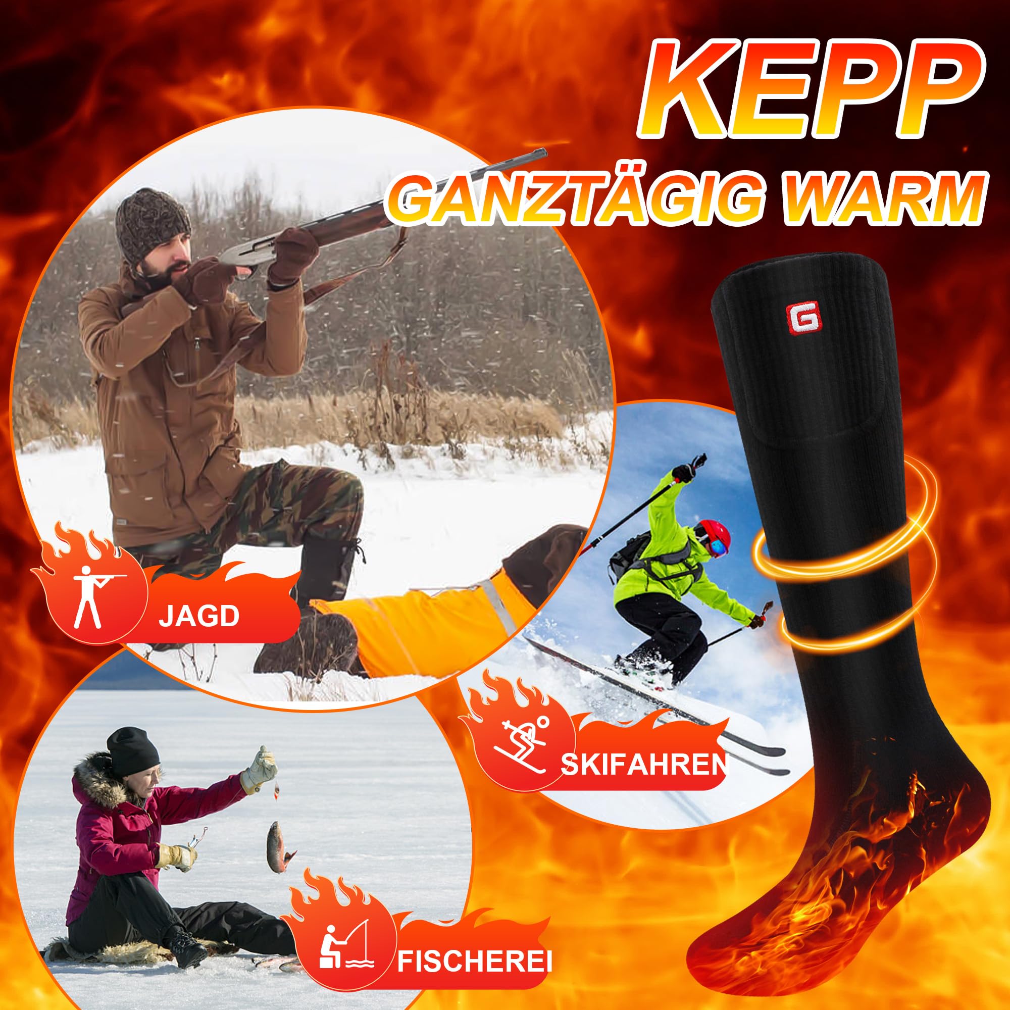 Svpro Chaussettes chauffantes à piles pour homme et femme, chaussettes électriques rechargeables pour l'hiver avec 3 réglages de chaleur, chaussettes chauffantes pour randonnée, camping, ski, pêche, chasse