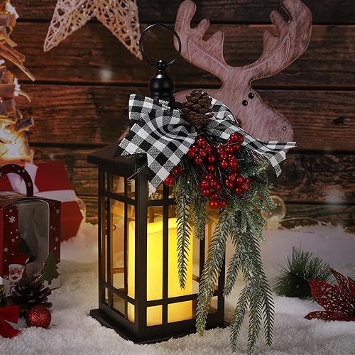 Miniatura 5 de Farol de Navidad para decoración navideña, faroles de vela sin llama de 14 pulgadas, para exteriores, patio, interior, hogar, chimenea, decoración