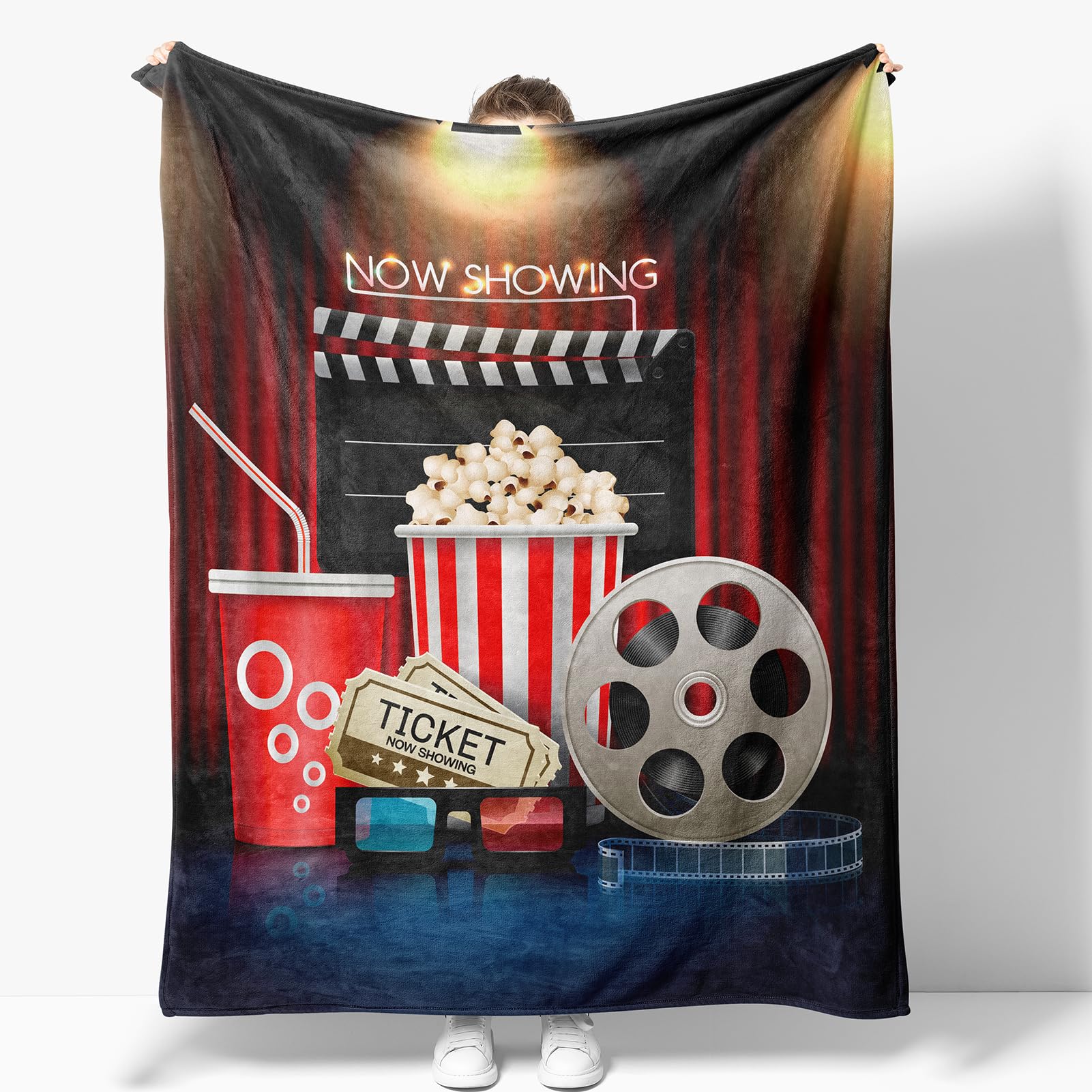 Manta con temática de cine, regalos para mujeres, niñas, niños, hombres, cine, tablillas de cine, estampado de palomitas de maíz, regalos para niños, adultos, adolescentes, cumpleaños, Navidad,