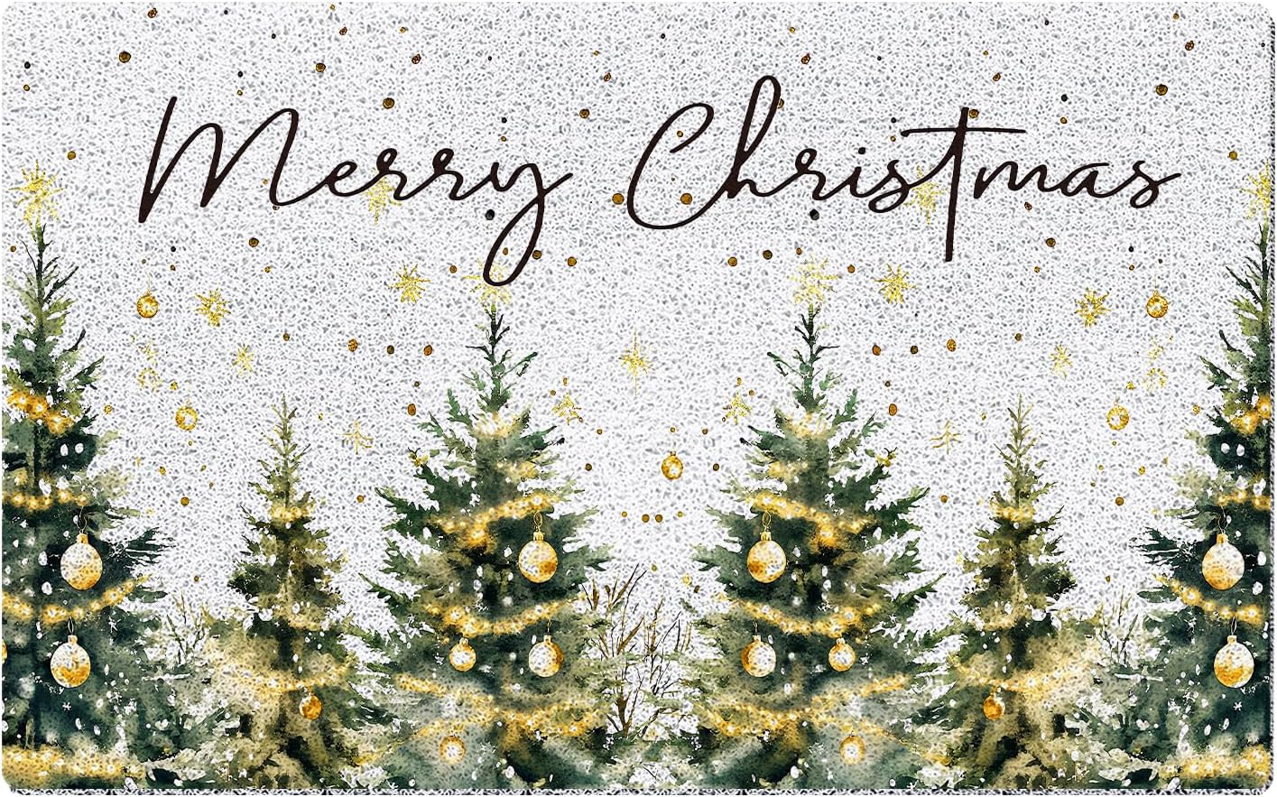 Winter Forest Christmas Door Mat, Gold Snowflake Ornament Christmas Tree Doormat Non-Slip for Porch Indoor Outside Entrance Entryway, Xmas Winter Holiday Welcome Mat Front Door, 17x30 Inch