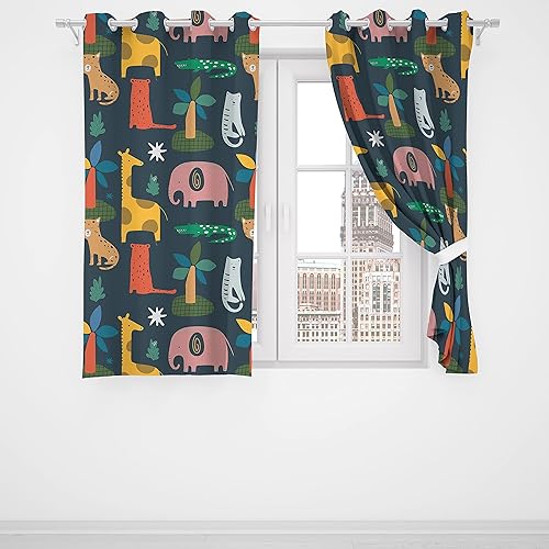 Miniatura 3 de Cortina opaca de oscurecimiento de habitación con animales divertidos, jirafa, elefante, tigre, leopardo, cocodrilo, para habitación del bebé, con