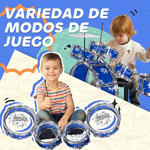Foto 6 de 8 de AIYAPLAY Batería Infantil con Taburete Niños +3 Años 65x22x57 cm Azul