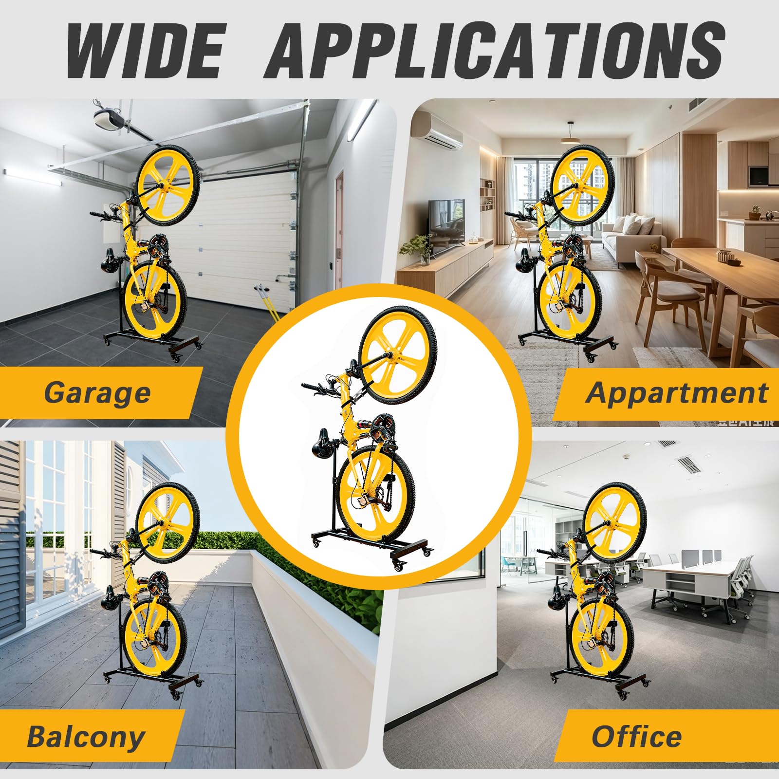 BRGD Support Vertical de Vélo avec Roues 360°, D'intérieur Autonome Capacité de Charge Jusqu'à 50kg, Compatible avec des Pneus Jusqu'à 4 Pouces