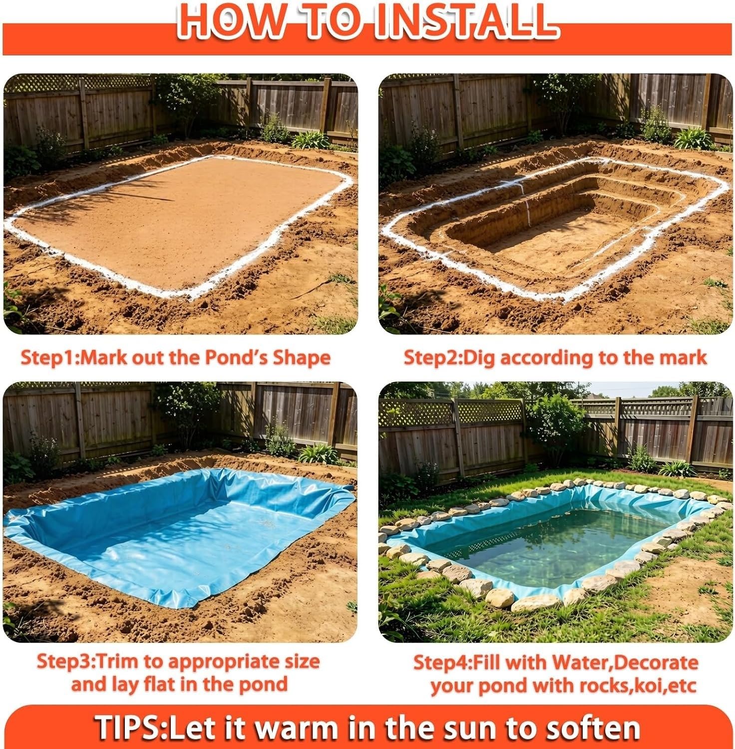 Telo Per Laghetto, Rivestimento Per Laghetto, Fodera Per Laghetto Impermeabile Ad Alta Resistenza, Resistente Agli Strappi, Stabilizzato UV Per Fontane,Giardini Acquatici,Vasca Per Pesci 2x10m