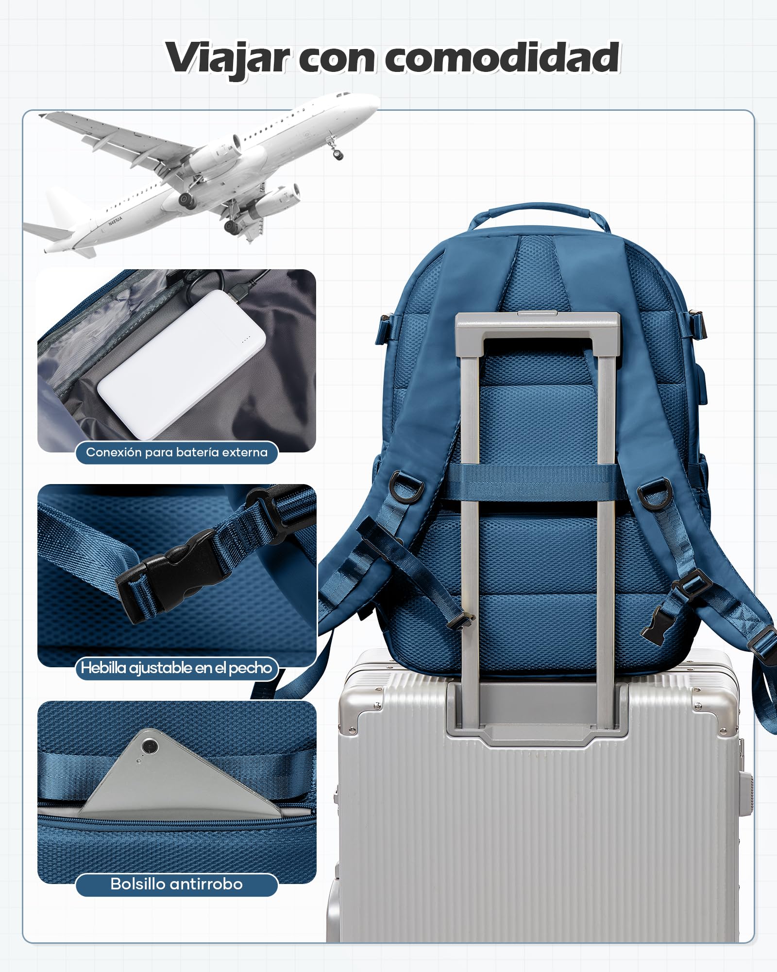 Mochila Viaje al Vacio con Bomba, Impermeable Mochila Viaje Cabina Avion Ryanair, Equipaje de Mano de Viaje Maletas Easyjet para Mujer Hombre(Azul)