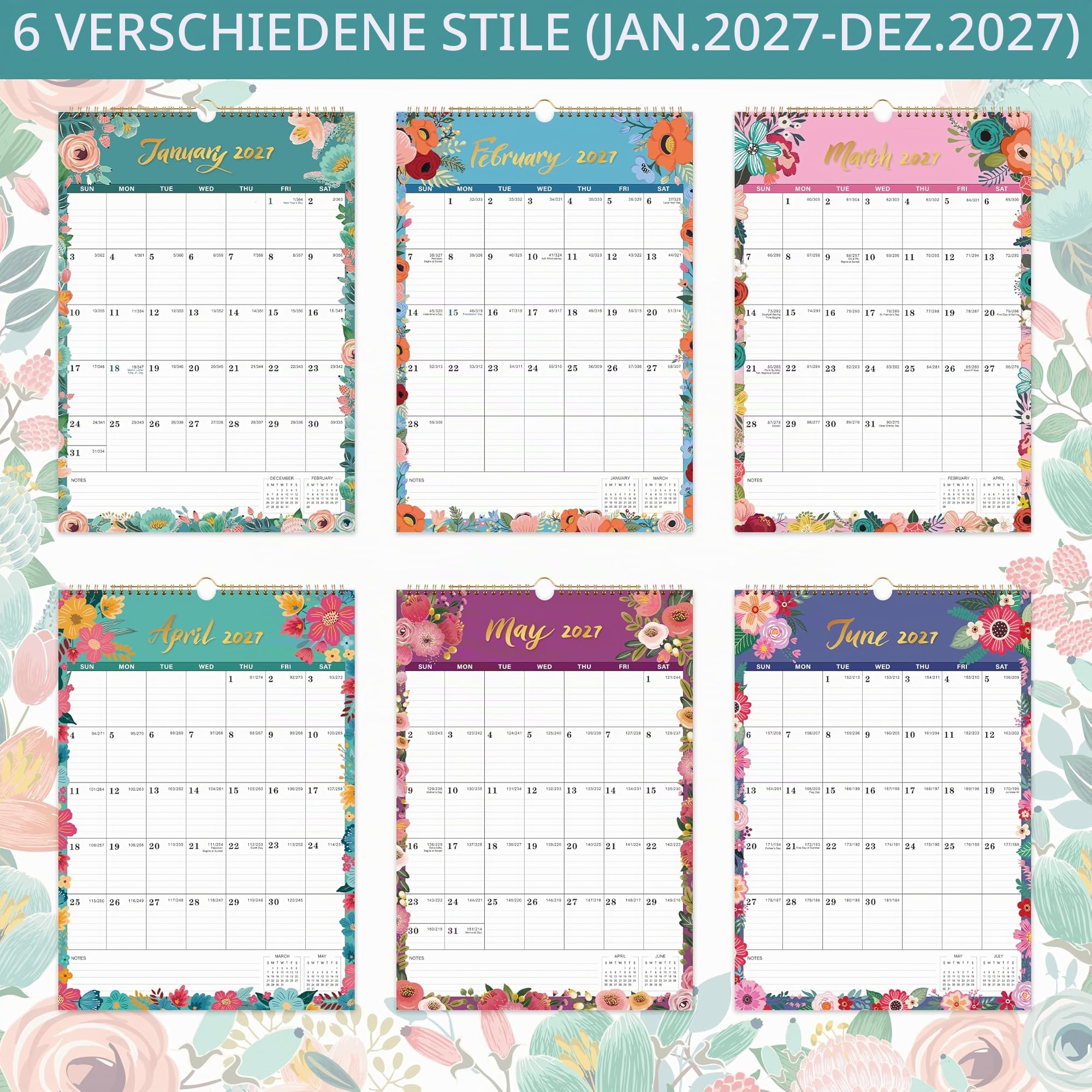 Wandkalender 2026 – Kalender 2026 von Januar 2026 bis Dez. 2026, Kalender 2026, 12 Monate, 30,5 x 43,2 cm, große linierte Blöcke, perfekt für Zuhause oder Büro