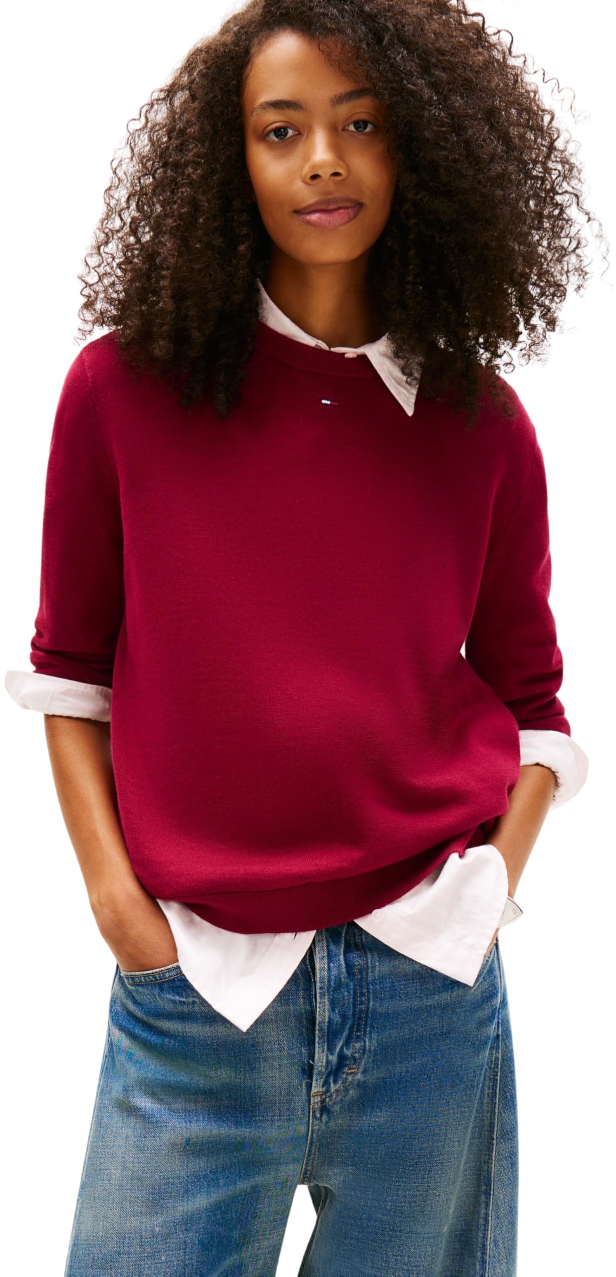 Tommy Jeans Women's TJW Essential Crew Sweater EXT DW0DW20159 Pullover Sweater, Purple (Lavish Cerise), XL
