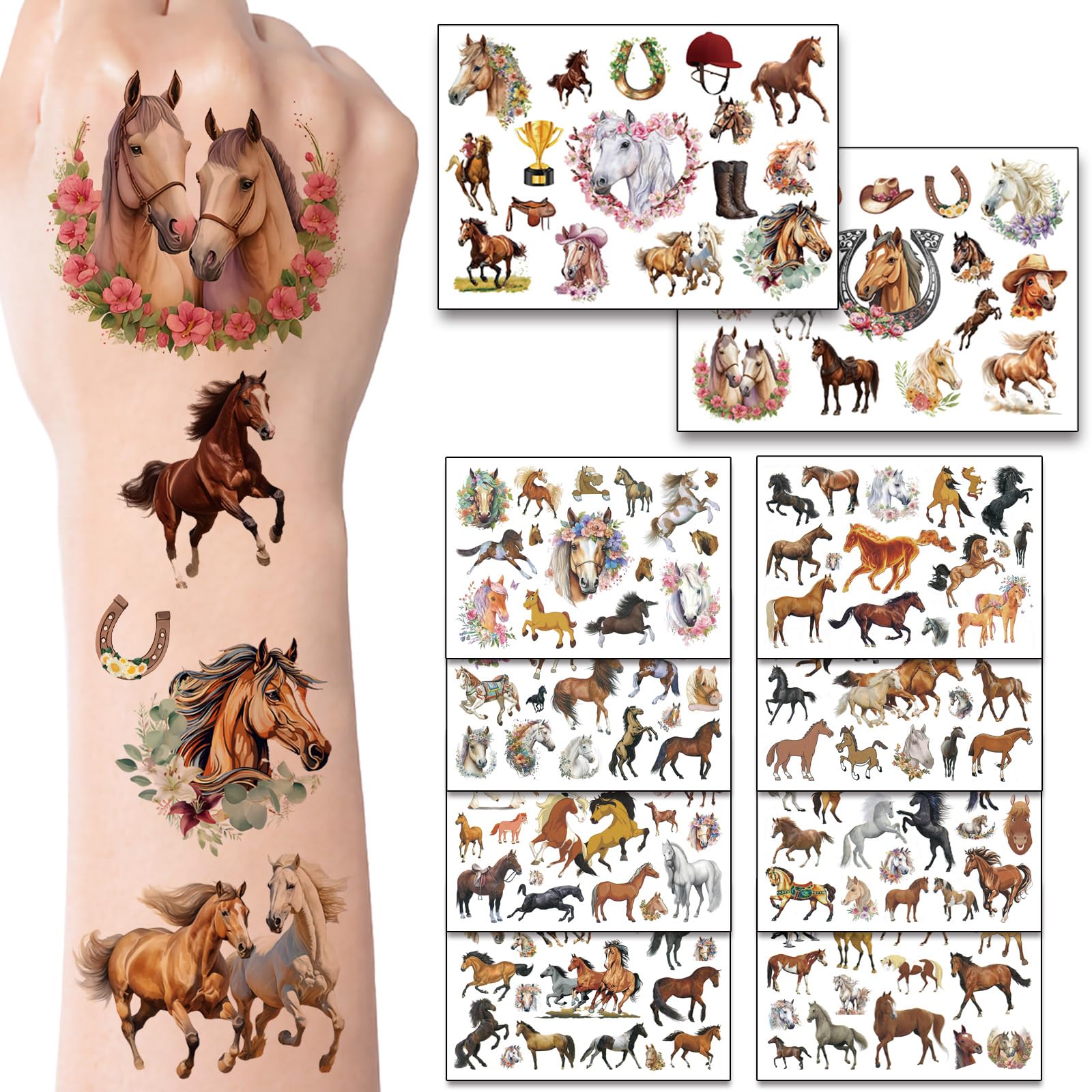 Pferde Tattoos Mädchen Temporäre Tattoos Zum Aufkleben Auf Die Haut Pferde  Motive 16er Set | Kreativmarkt Butterfly Pferde Geburtstagsdeko, image size:1600x1600