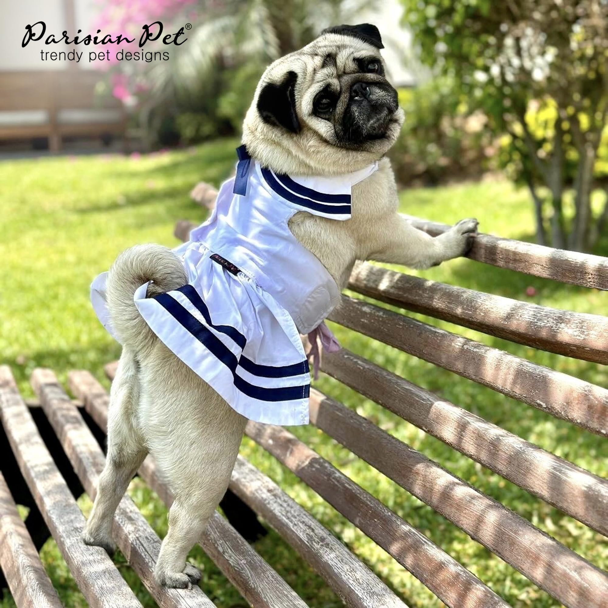Parisian Pet Dog Dress Sailor White Summer Clothes Outfit for Girl Puppy, Dogs and Cats, XL
