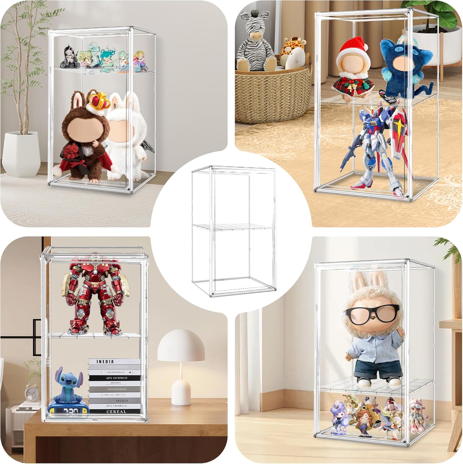 23.6'' Tall Acrylic Display Case 13.8''x12.2''x23.6'' Clear Display Case Adjustable Display Box with a Movable Divider Huge Showcase for Collectible Figure Doll, Dustproof Boot Helmet Storage Box
