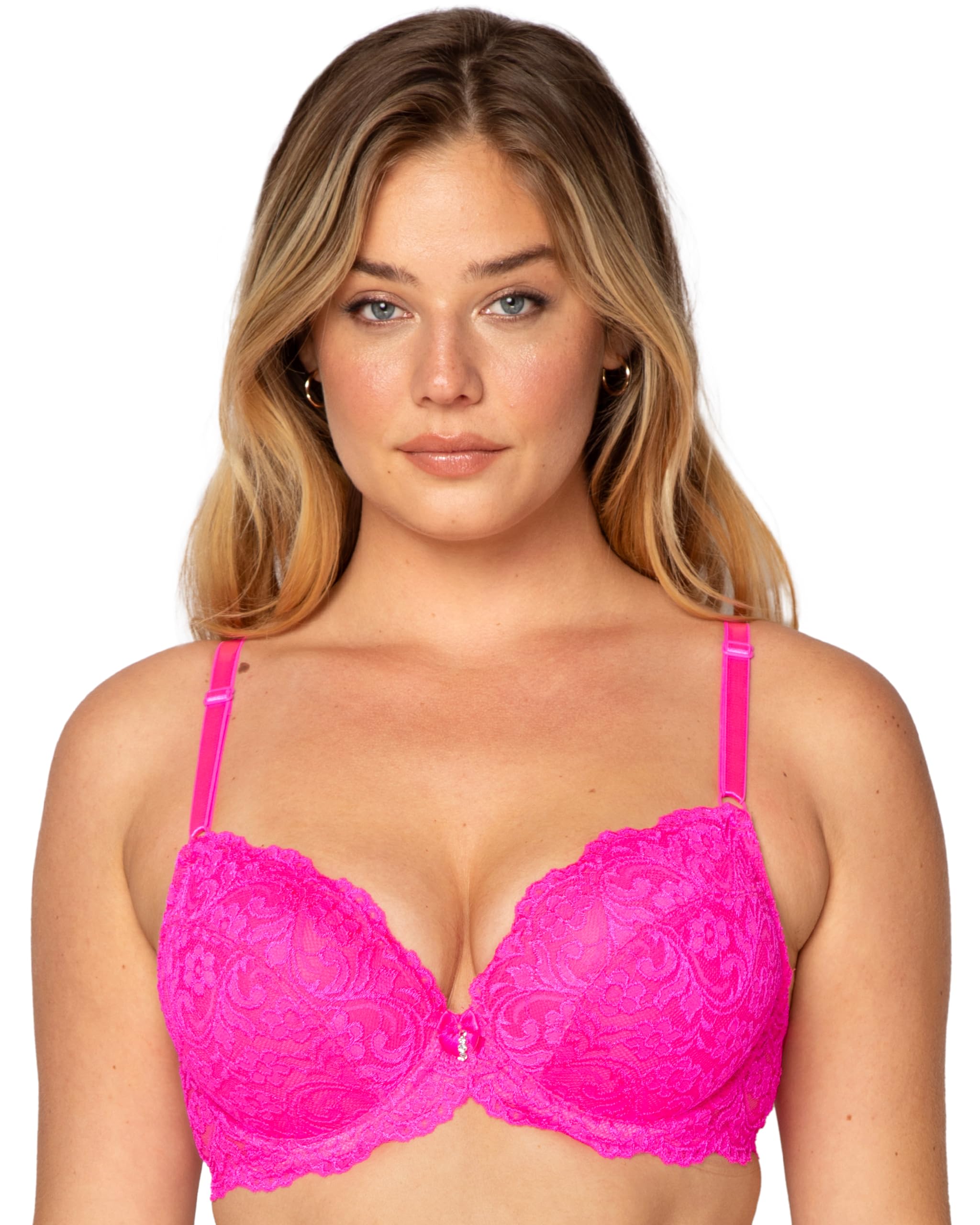Smart & Sexy Women's Signature Lace Unlined Underwire Bra, Sheer, Pink, 42 DD