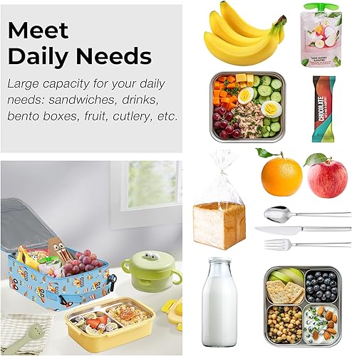 Miniatura 4 de Clastyle Bolsa de almuerzo para niños con aislamiento para automóvil, bolsa térmica grande para niños, picnic, escuela, lonchera de construcción,