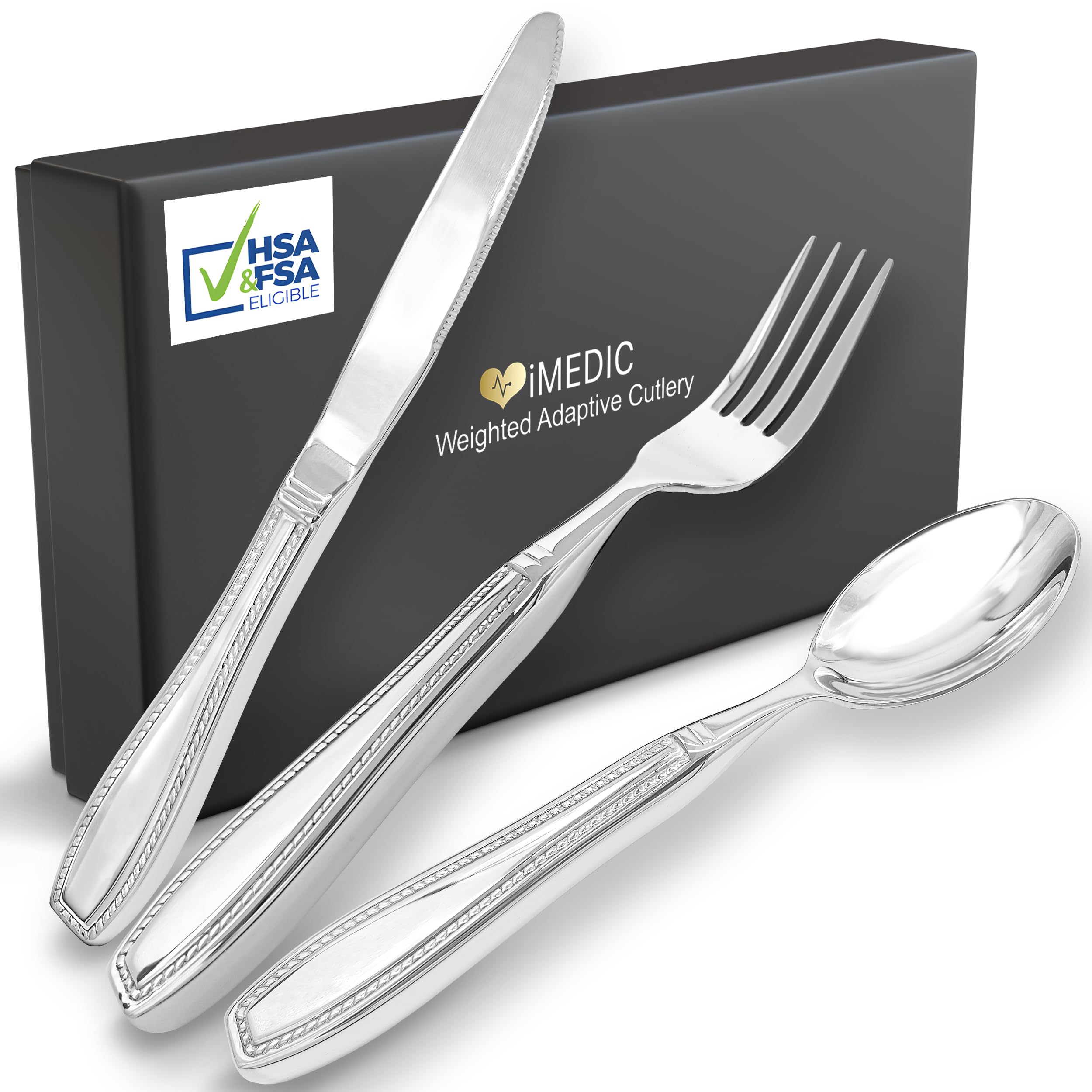 Precision Weighted Utensils Set - 3-Piece Silverware for Enhanced Stability - Ideal for Hand Tremors & Parkinson's Patients - Elegant Adaptive Cutlery with Gift Box - Parkinsons Aids for Living