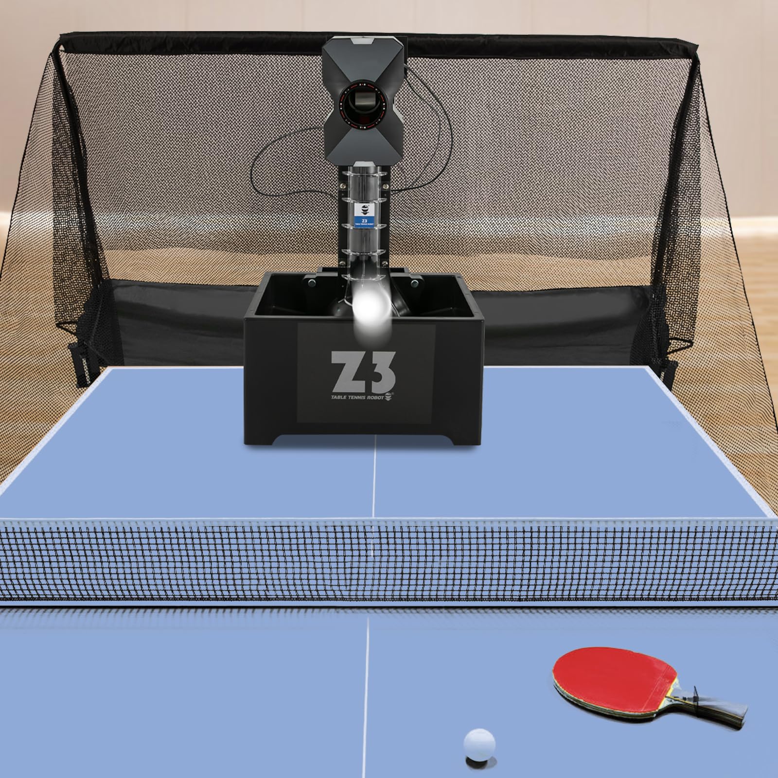 Robot do tenisa stołowego, automatyczna maszyna do tenisa stołowego z siatką, maszyna do piłek, pojemność 100 piłek, kilka trybów serwowania, 35-90 szt./minutę