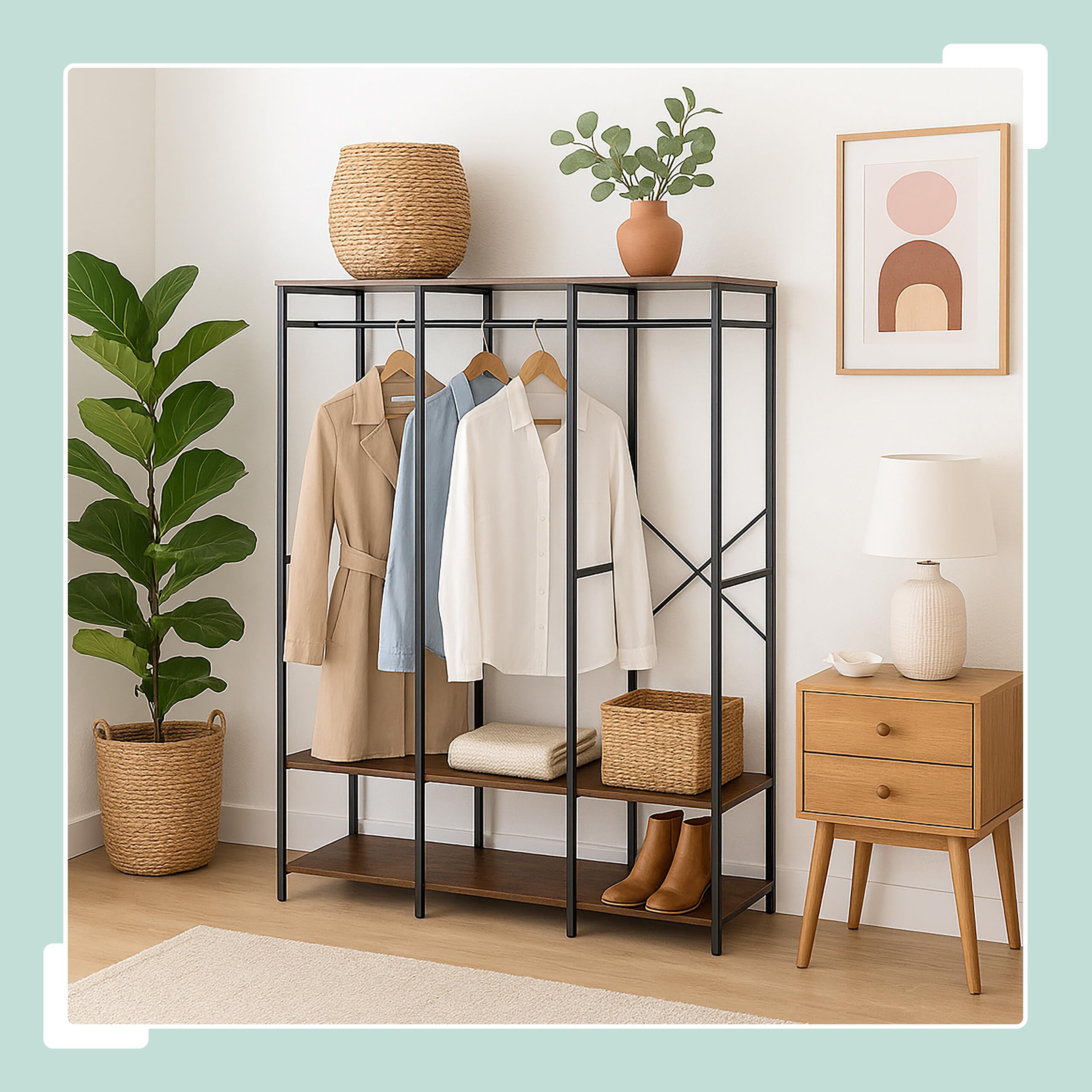 Relaxdays Armadio Aperto Appendiabiti, Guardaroba con Ripiani, Ganci e Barra, 180x141x40 cm, MDF e Ferro, Nero Marrone