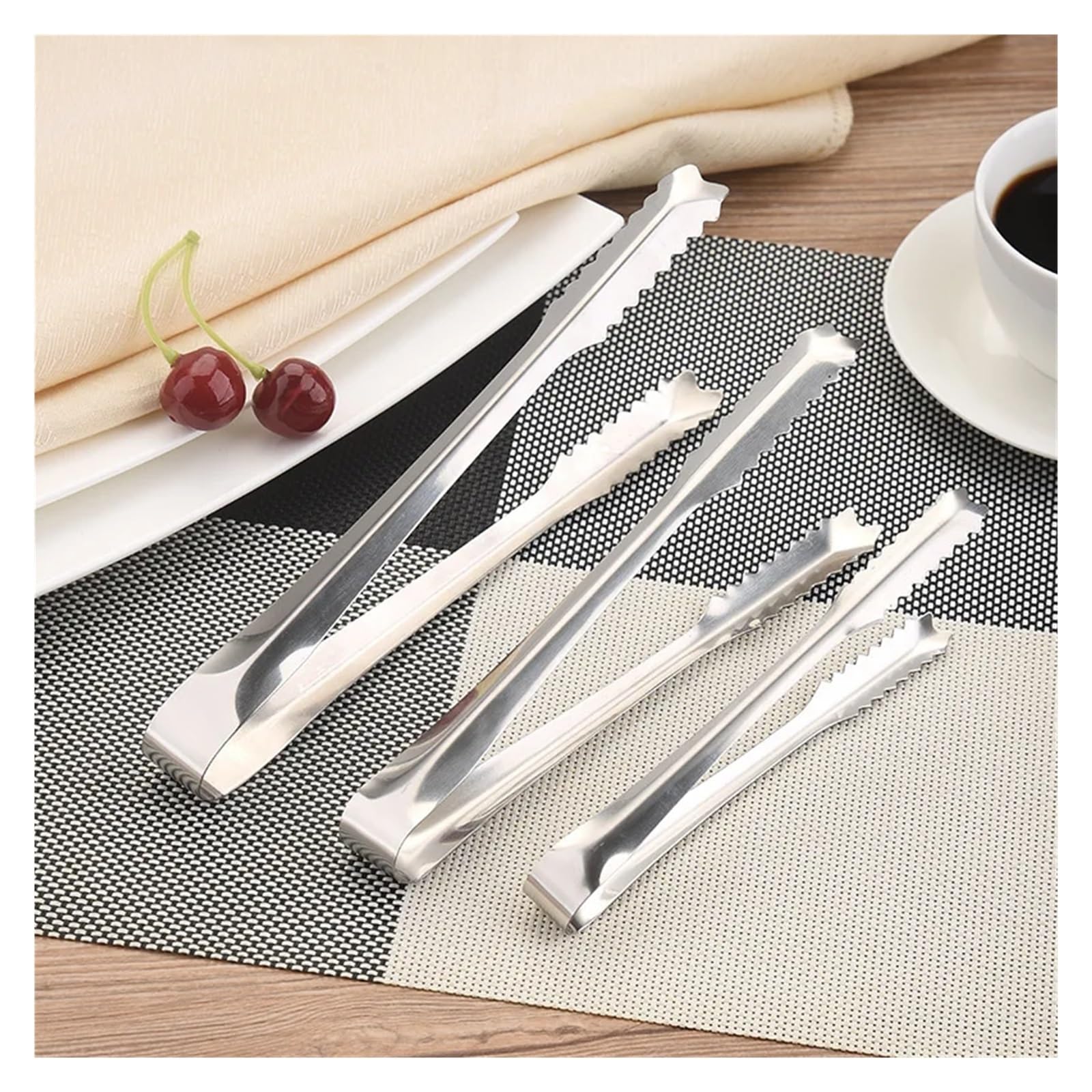 Pince à Aliments en Acier Inoxydable Lot de 10 Pinces à Sucre en Acier Inoxydable for glaçons, Pain, gâteaux, Aliments, Barbecue, Accessoires de Cuisine, ustensiles de Cuisson(10PCS 8 inch)