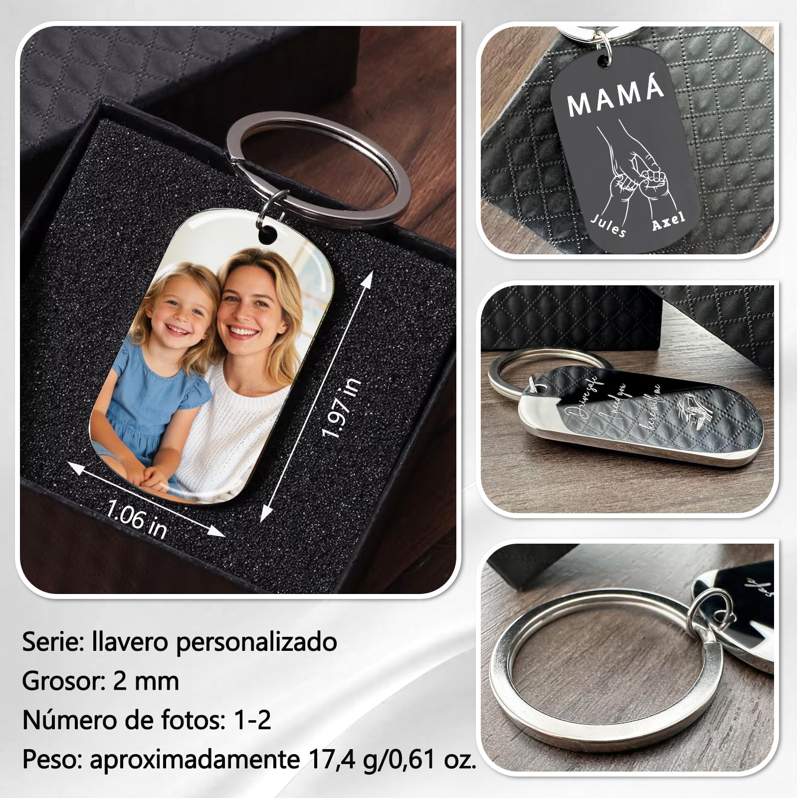 Llavero con Foto Personalizado de Doble Cara, Llavero Grabado con Texto e Imagen, Regalo Personalizado para Mamá o Mujer en el Día de la Madre - 5