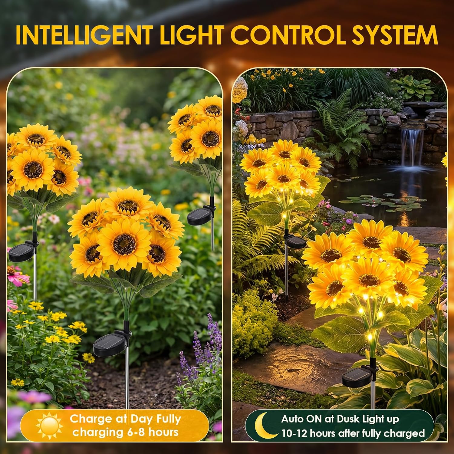 VIHOSE 4 Pack Sunflower Solar Lights with 24 Sunflowers 45 LED Ip65 Waterproof Outdoor Stake Lights with Upgraded Solar Panel for Yard Patio Landscape Lawn Garden Decor for Mom Grandma Birthday Gifts