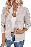 Verdusa Women's Zip Up Bomber Jacket Casual Long Sleeve Textured Lightweight Coat Business Casual Outfits Spring Fall Clothes
