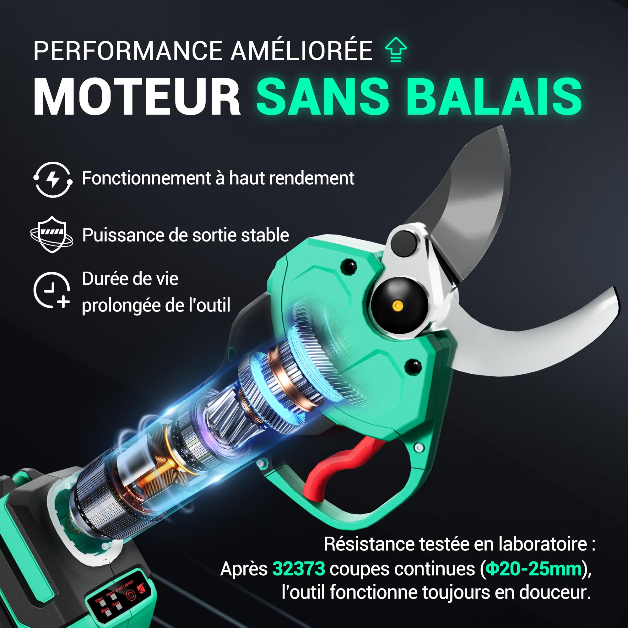 DCA Sécateur Électrique Sans fil 20V, max 35mm Secateur Electrique Moteur Sans Balais avec batterie 2,0Ah, lame SK5 avec étui de sécurité portable pour la taille jardinage vignoble arbres fruitiers