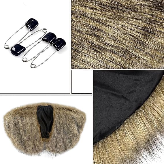 PURFUN Viking Faux Fur Shawl PU Leather Headband Set, Medieval Renaissance Halloween Cosplay Barbarian Shoulder Wrap Collar