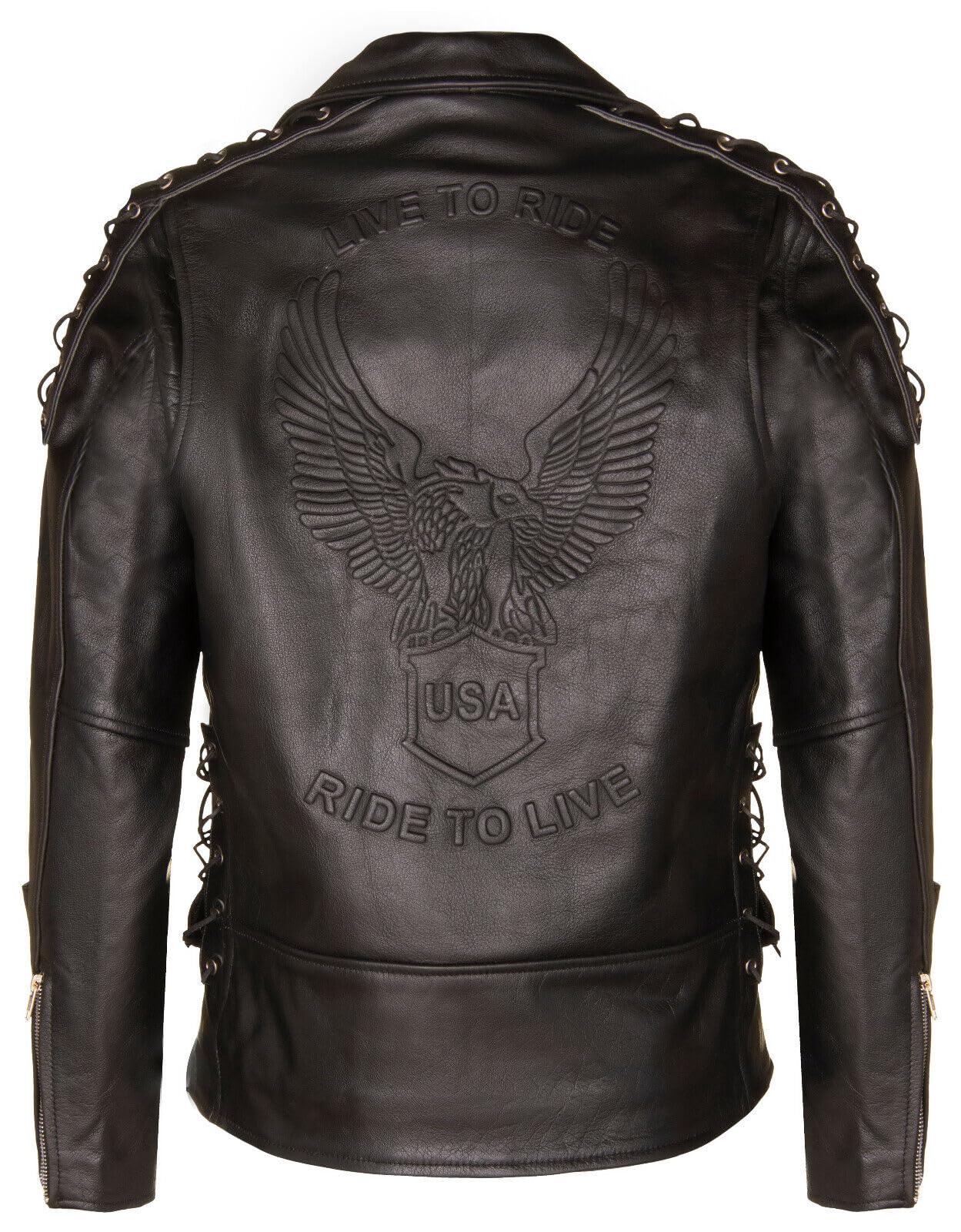 Infinity Leather Men's Black Embossed Brando Leather Biker Jacket-Chicago - Uk Xl | Eu 52 | Us 42