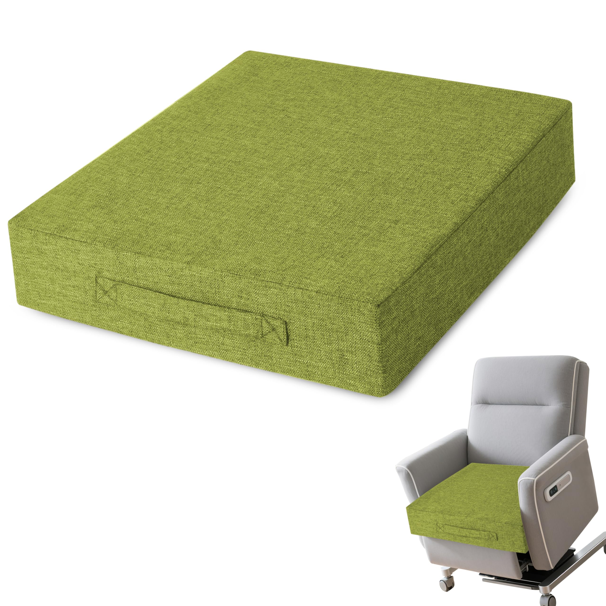 AddGrace Recliner Cushions for Elderly Thick Seat Cushion 20"x20"x4" Chair Pads with Non Slip Backing and Washable Cover for Couch Armchair Chairs Green