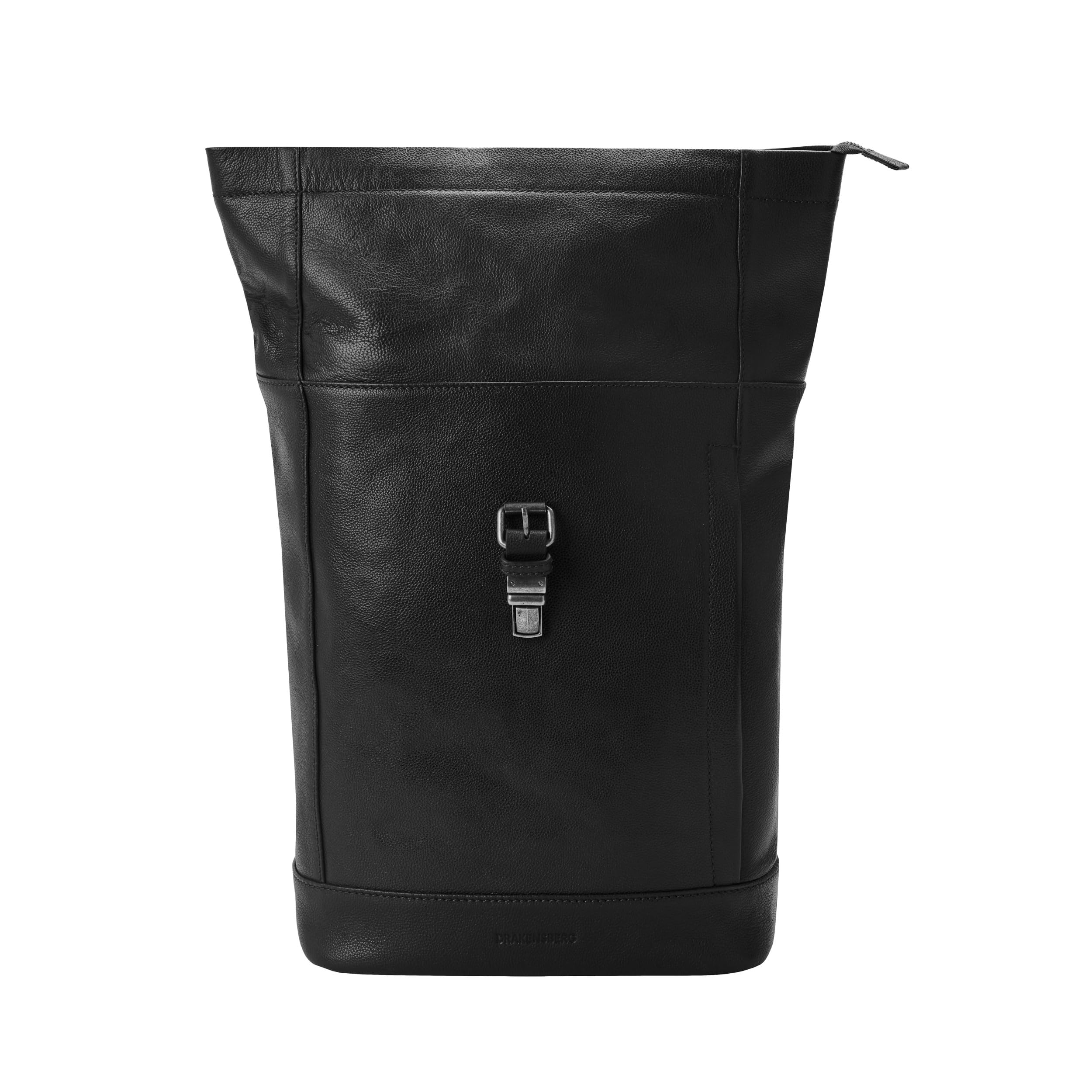 DRAKENSBERG Zaino in pelle "Gino" da uomo e donna, con scomparto per laptop da 16", elegante, medio, 16-20 l, nero profondo, media, Minimalista