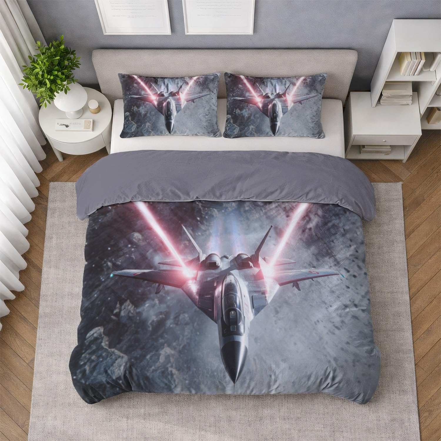 Science-Fiction Futurystyczna Symetryczna poszwa na kołdrę Myśliwy Łóżko 180 x 220 cm z 2 poszewkami na poduszki, szaro-różowy zestaw pościeli dla dorosłych Miękka szczotkowana mikrofibra dla 2 osób